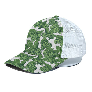 Vintage Hop Cone Pattern Print White Mesh Trucker Cap