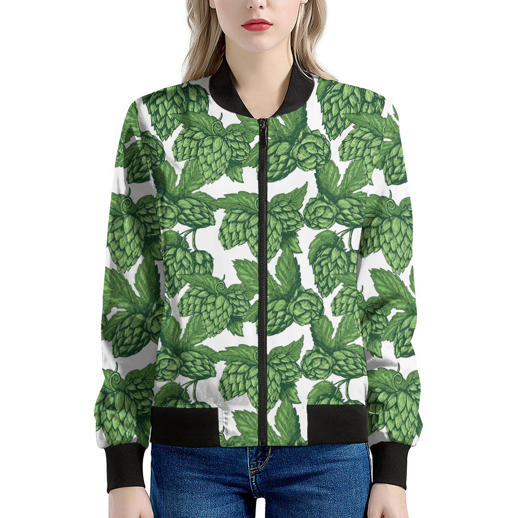 Vintage Hop Cone Pattern Print Women's Bomber Jacket