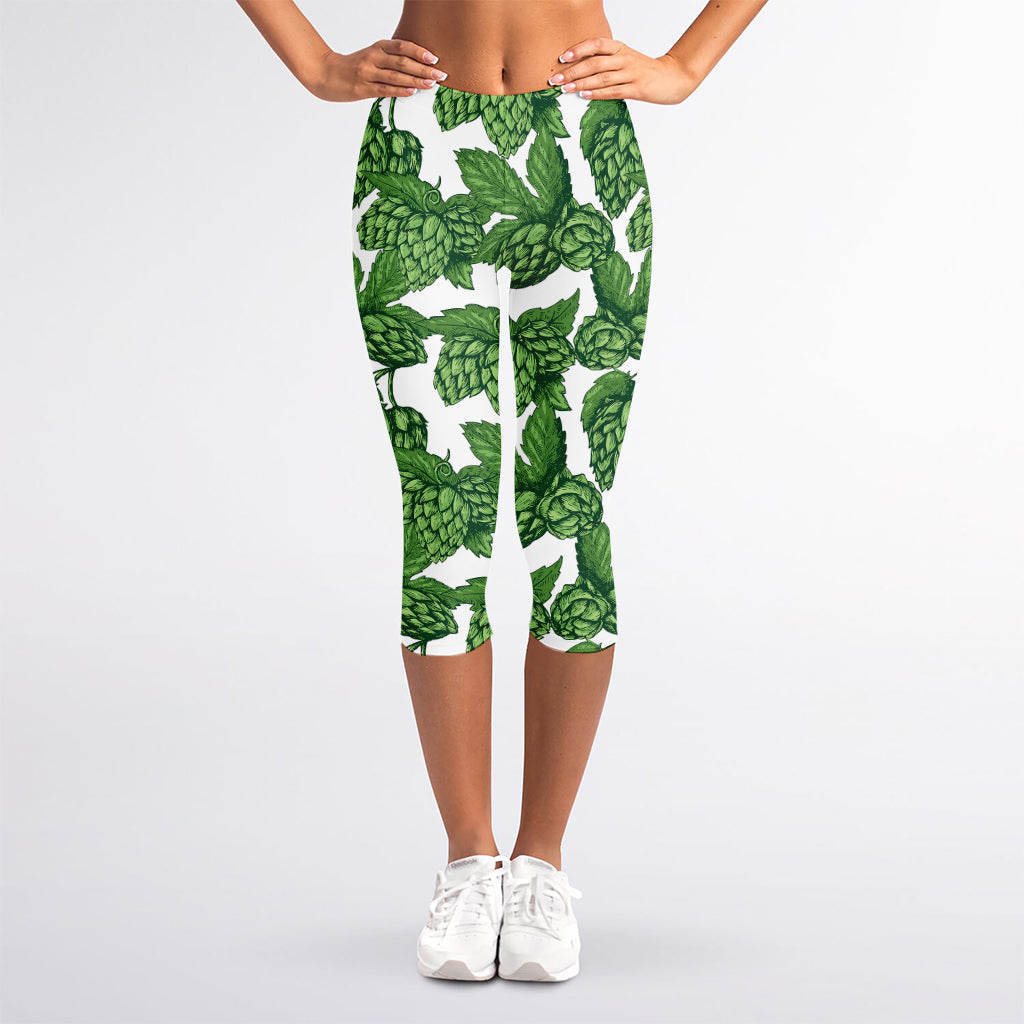 Vintage Hop Cone Pattern Print Women's Capri Leggings