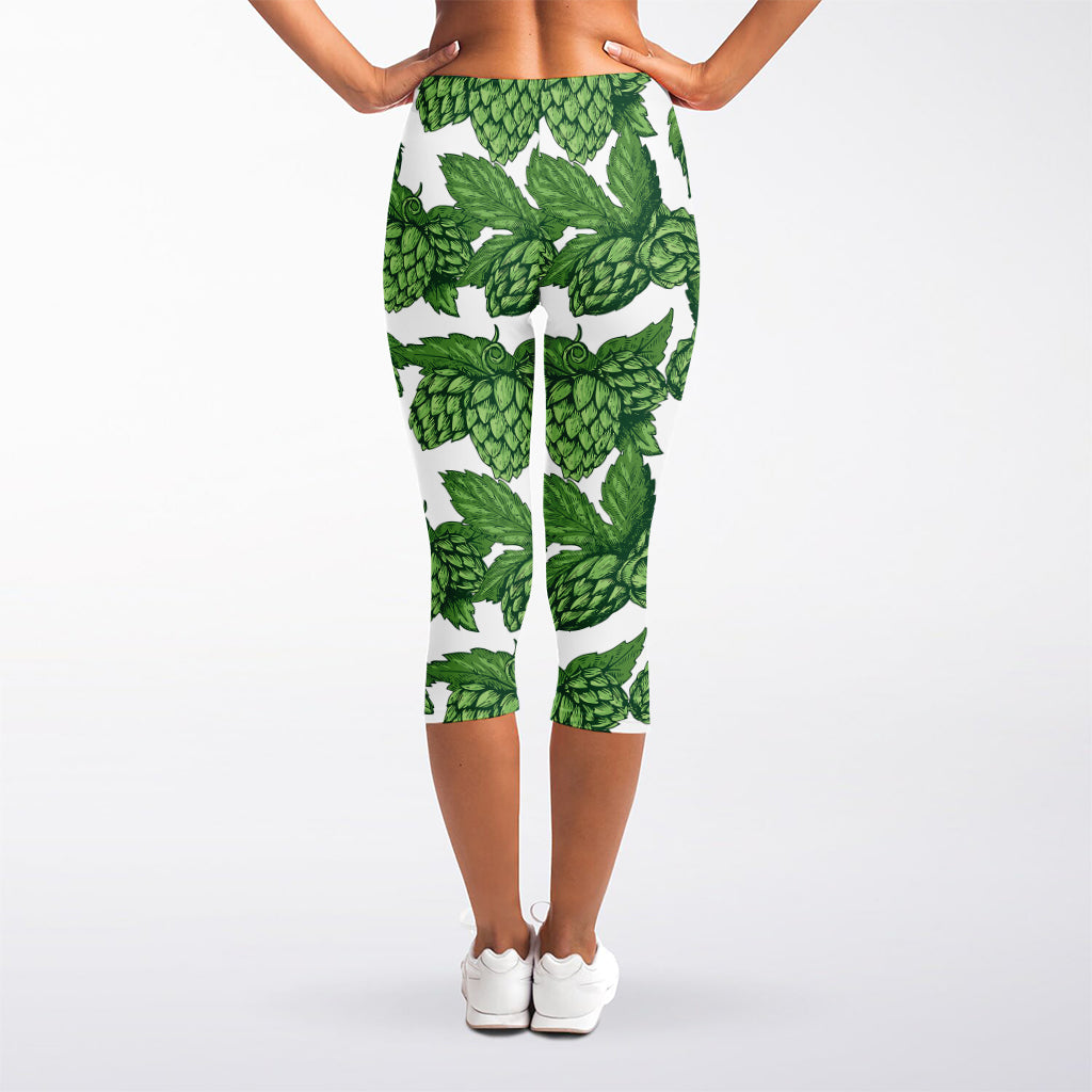 Vintage Hop Cone Pattern Print Women's Capri Leggings