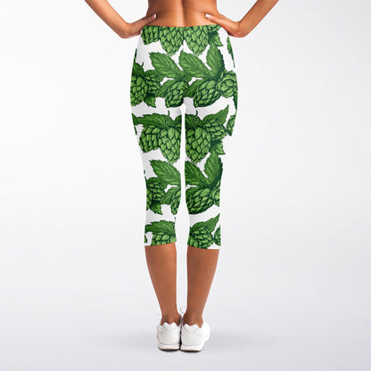 Vintage Hop Cone Pattern Print Women's Capri Leggings