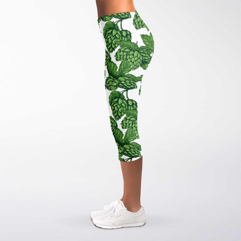 Vintage Hop Cone Pattern Print Women's Capri Leggings