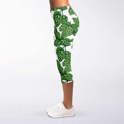 Vintage Hop Cone Pattern Print Women's Capri Leggings
