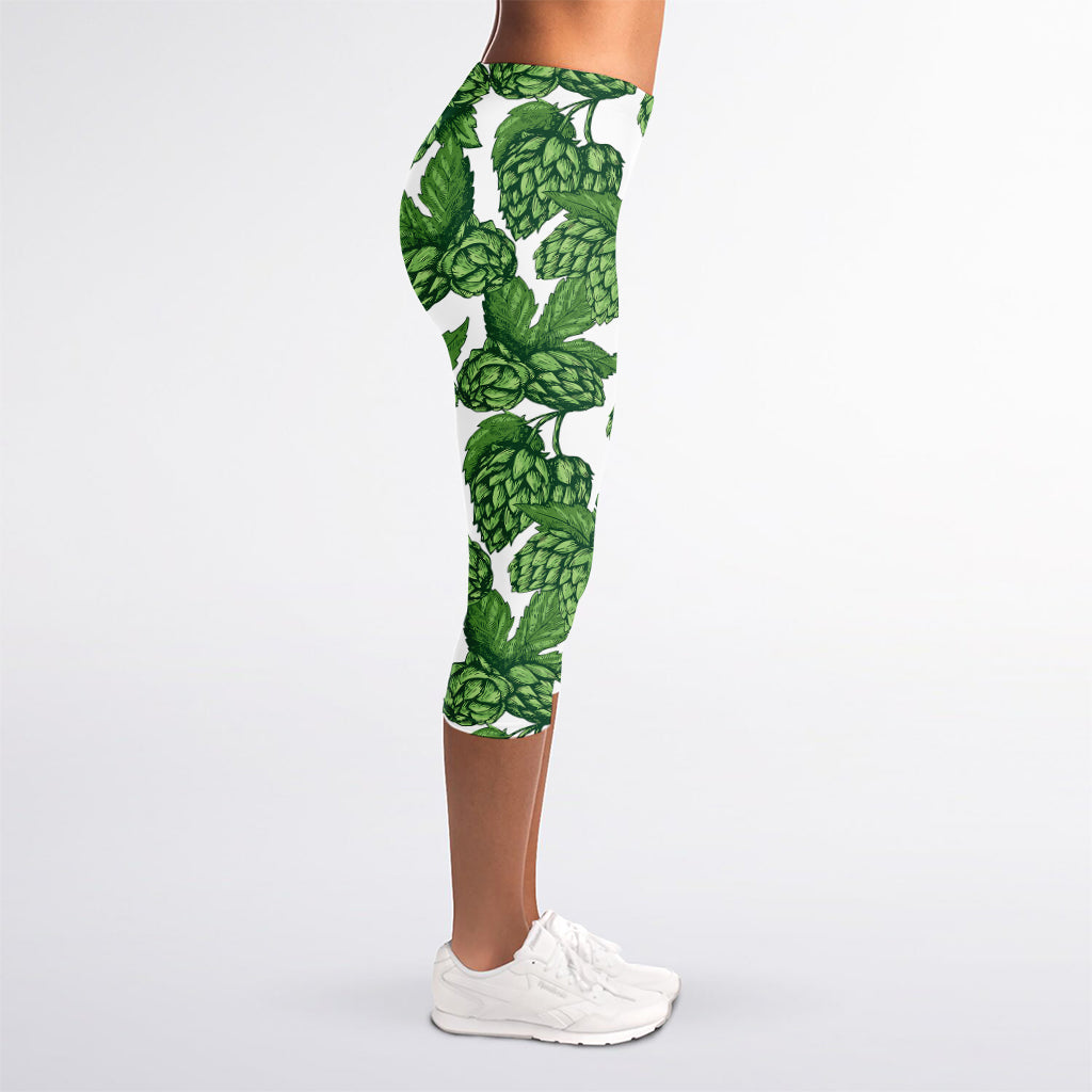 Vintage Hop Cone Pattern Print Women's Capri Leggings