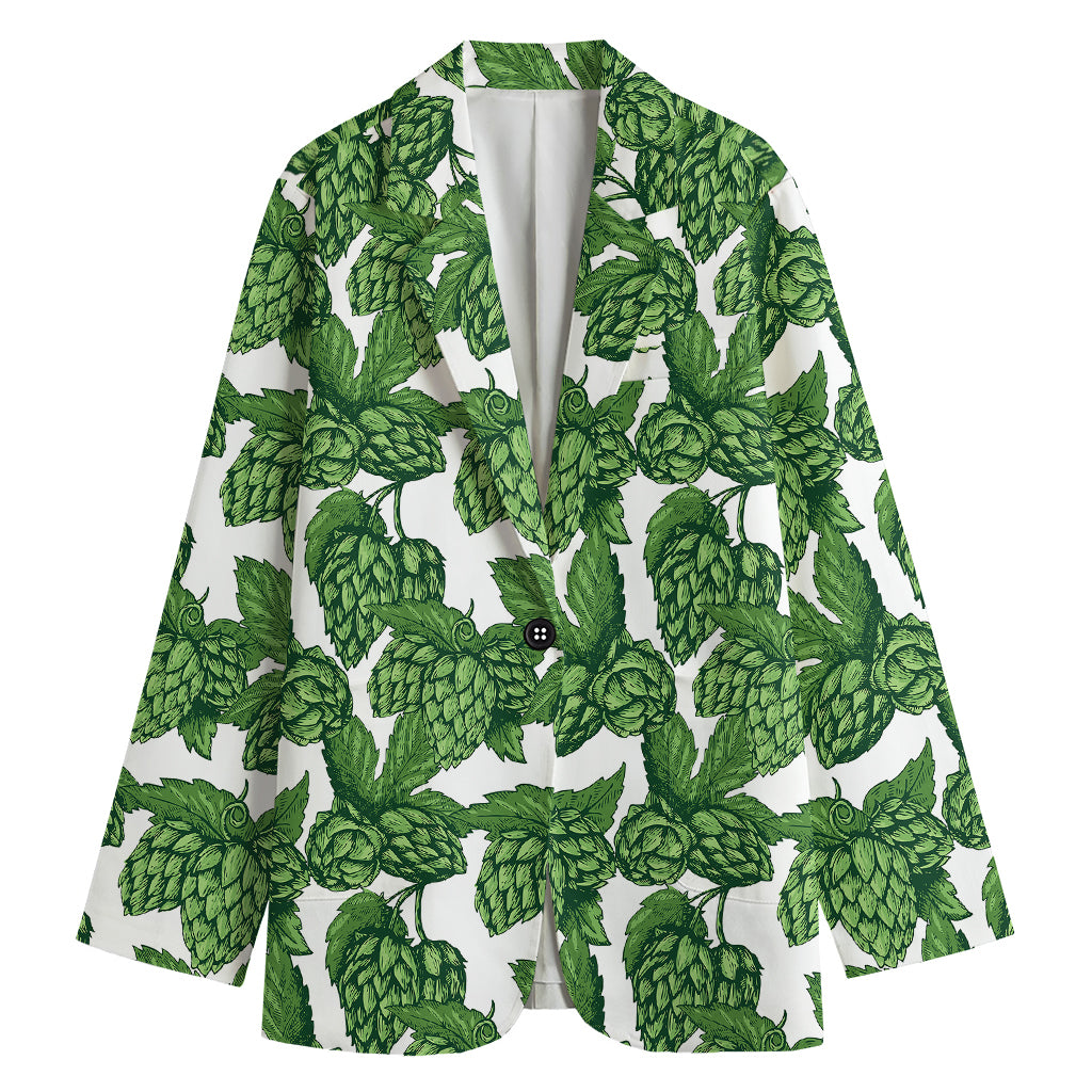 Vintage Hop Cone Pattern Print Women's Cotton Blazer