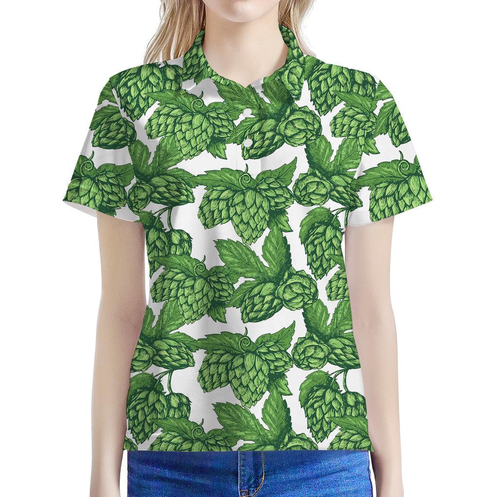 Vintage Hop Cone Pattern Print Women's Polo Shirt