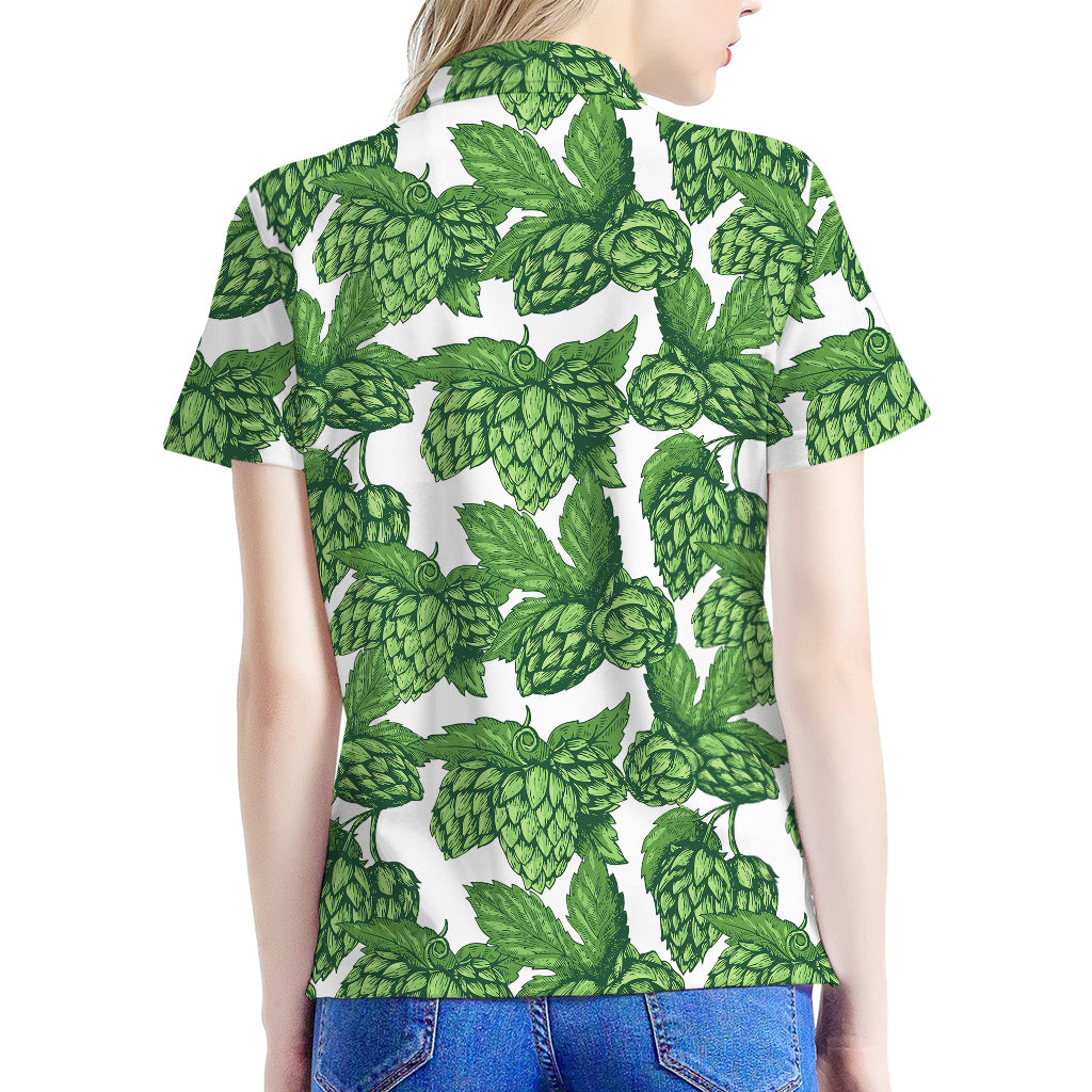 Vintage Hop Cone Pattern Print Women's Polo Shirt