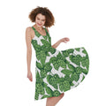 Vintage Hop Cone Pattern Print Sleeveless Knee Length Dress