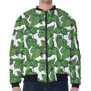 Vintage Hop Cone Pattern Print Zip Sleeve Bomber Jacket