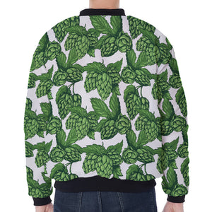 Vintage Hop Cone Pattern Print Zip Sleeve Bomber Jacket