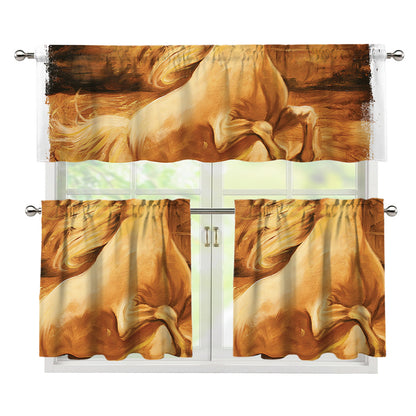Vintage Horse Painting Print 3 Piece Kitchen Curtains