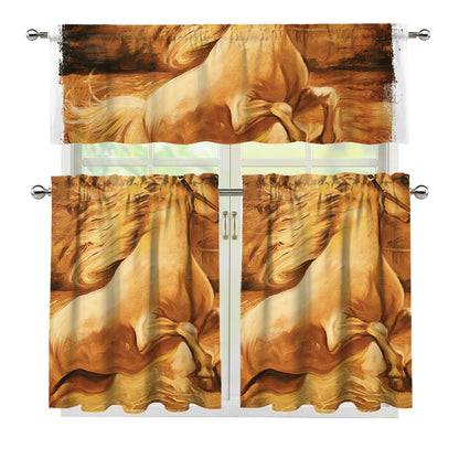 Vintage Horse Painting Print 3 Piece Kitchen Curtains