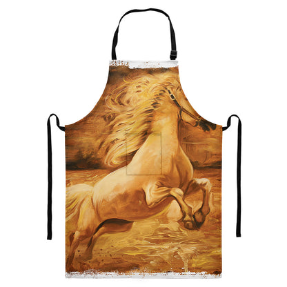 Vintage Horse Painting Print Bib Apron With Pocket