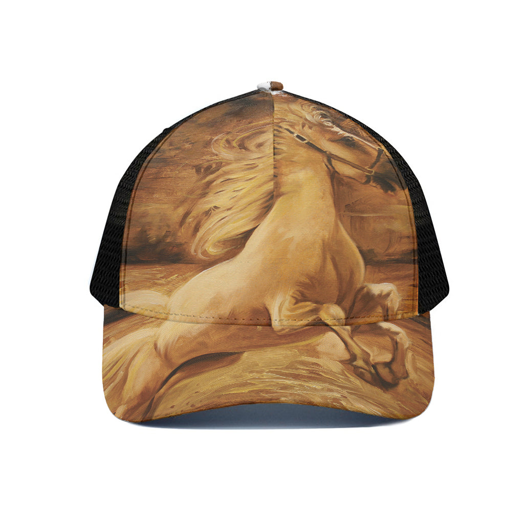 Vintage Horse Painting Print Black Mesh Trucker Cap