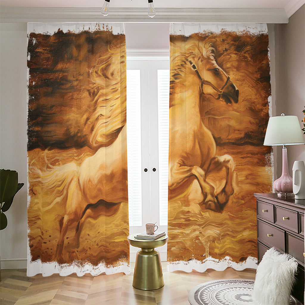 Vintage Horse Painting Print Blackout Pencil Pleat Curtains