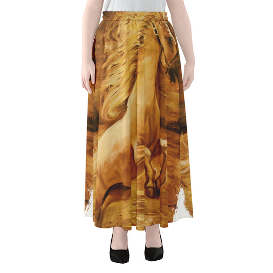 Vintage Horse Painting Print Chiffon Maxi Skirt