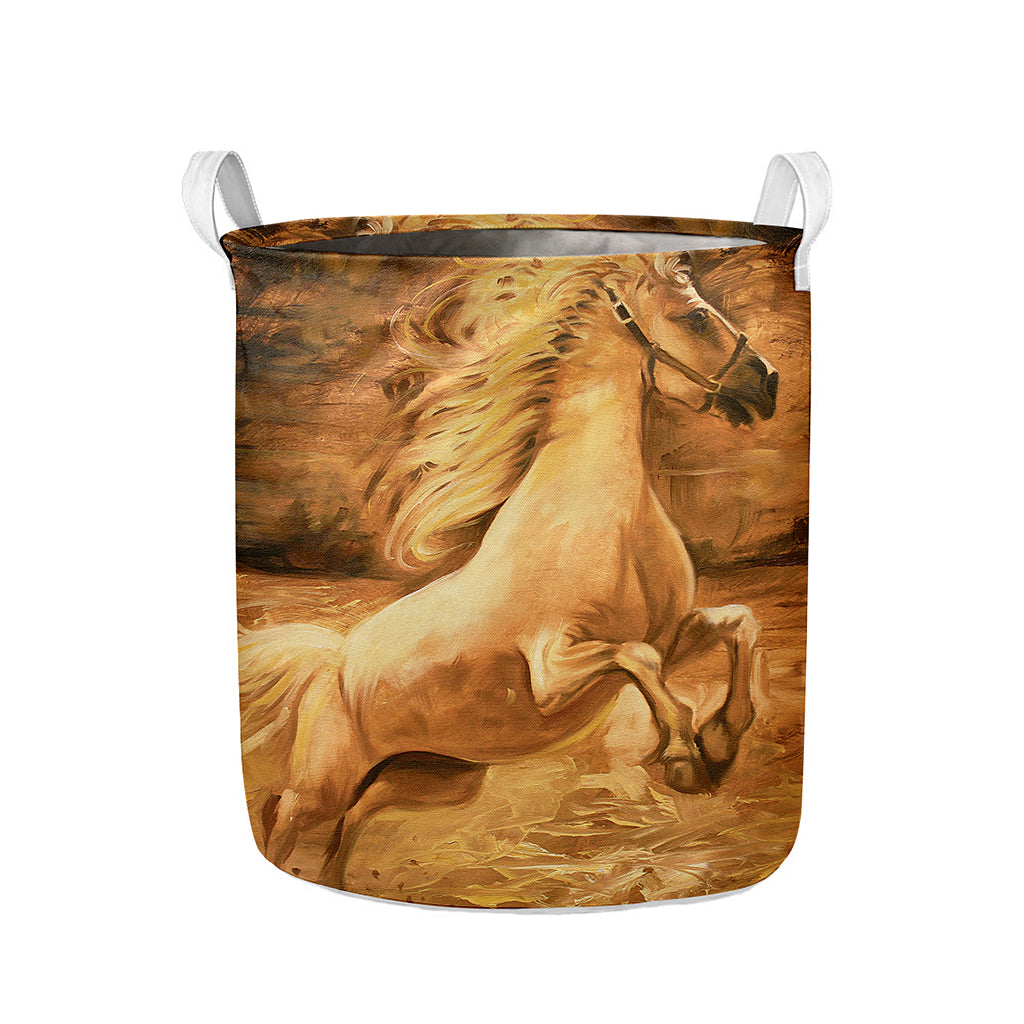 Vintage Horse Painting Print Collapsible Laundry Basket