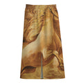 Vintage Horse Painting Print Cotton Front Slit Maxi Skirt