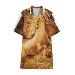 Vintage Horse Painting Print Cotton Hawaiian Shirt