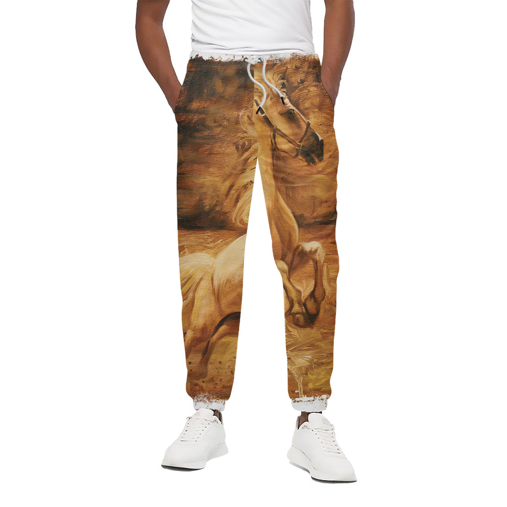 Vintage Horse Painting Print Cotton Pants