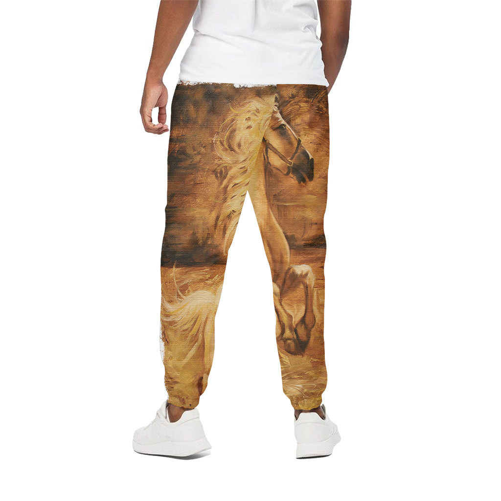 Vintage Horse Painting Print Cotton Pants