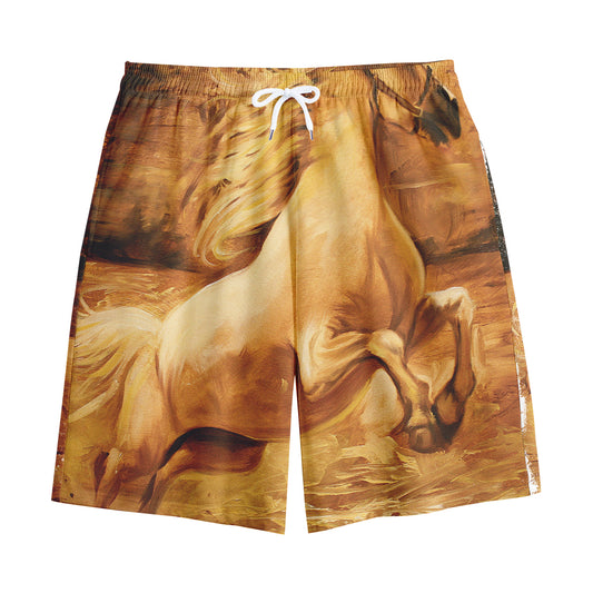 Vintage Horse Painting Print Cotton Shorts