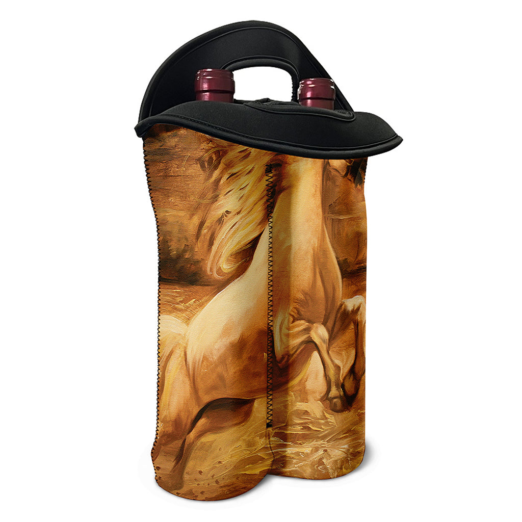 Vintage Horse Painting Print Double Neoprene Wine Tote