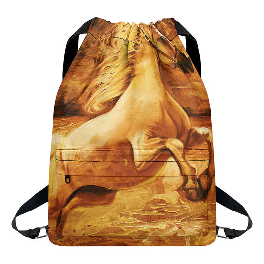 Vintage Horse Painting Print Drawstring Backpack