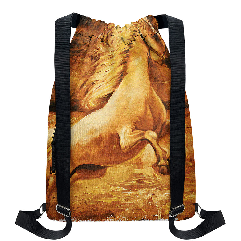 Vintage Horse Painting Print Drawstring Backpack