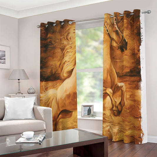 Vintage Horse Painting Print Extra Wide Grommet Curtains