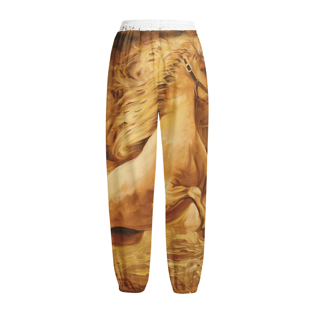 Vintage Horse Painting Print Fleece Lined Knit Pants