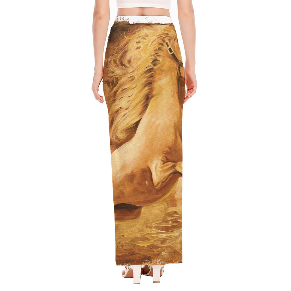 Vintage Horse Painting Print High Slit Maxi Skirt