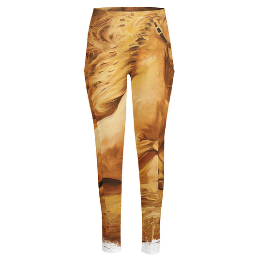 Vintage Horse Painting Print High-Waisted Pocket Leggings