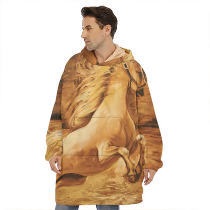 Vintage Horse Painting Print Hoodie Blanket