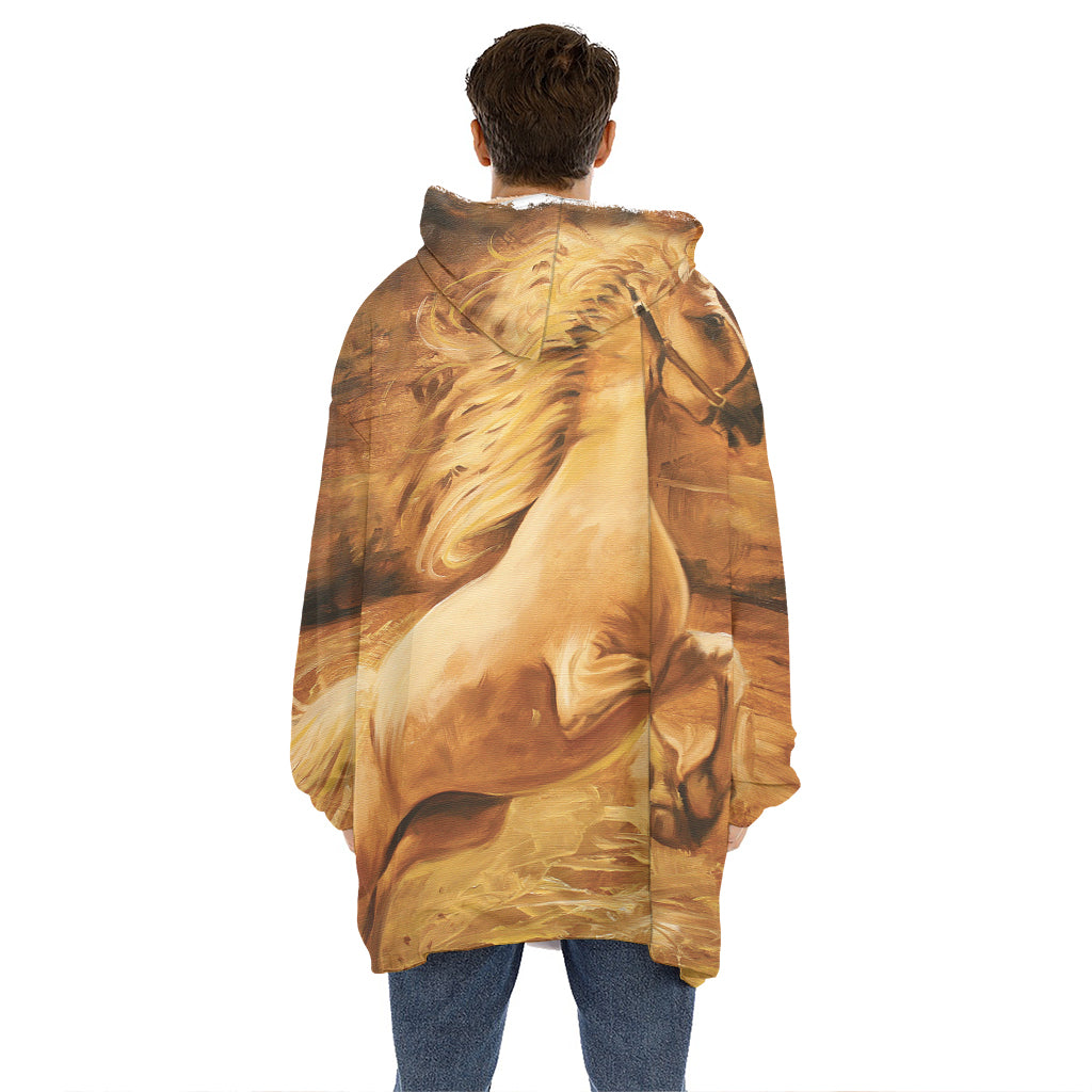 Vintage Horse Painting Print Hoodie Blanket