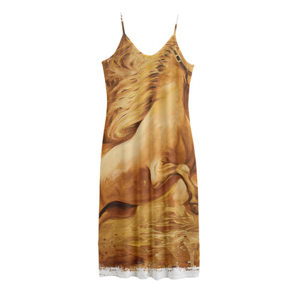 Vintage Horse Painting Print Jersey Midi Cami Dress