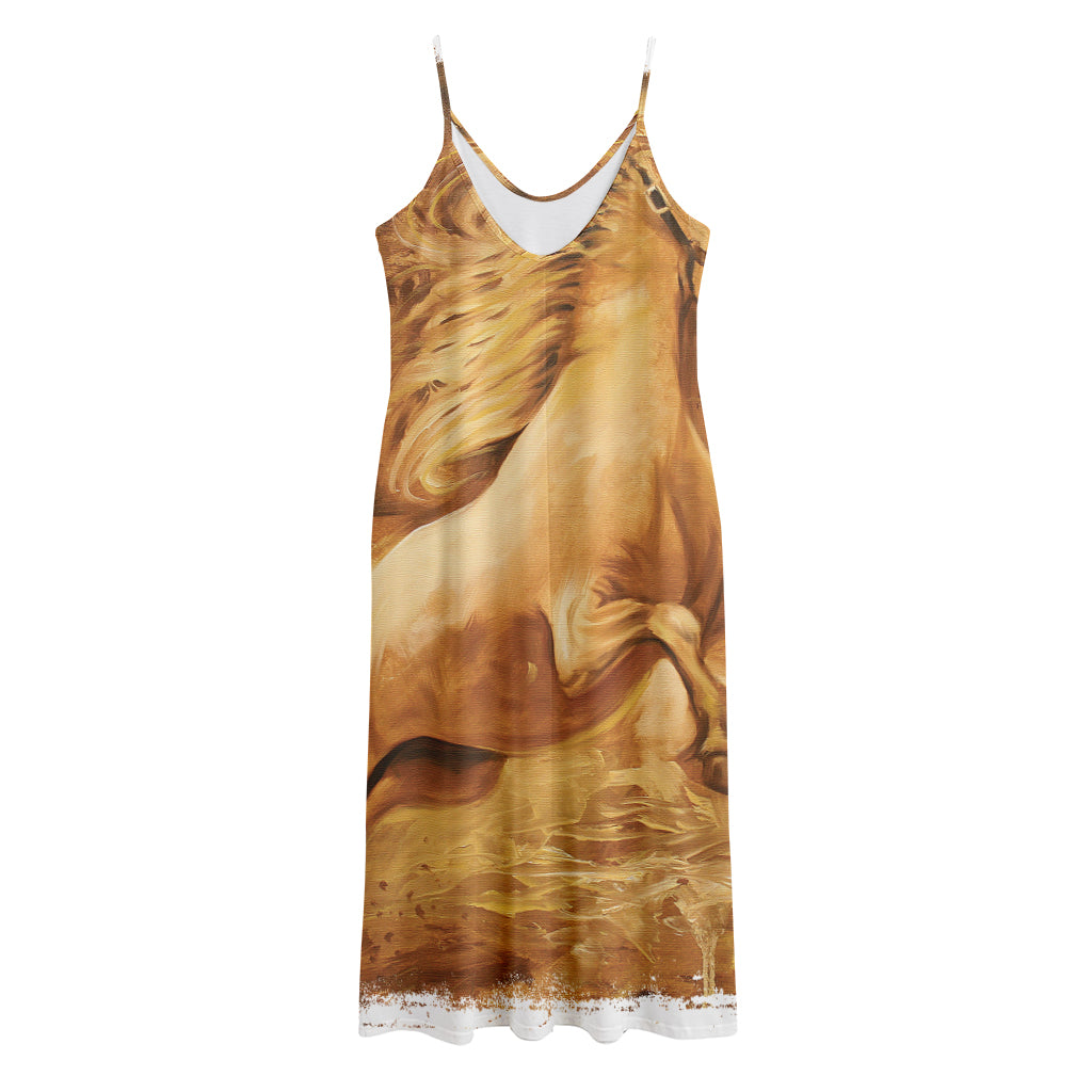 Vintage Horse Painting Print Jersey Midi Cami Dress