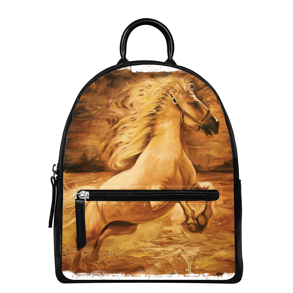 Vintage Horse Painting Print Leather Backpack
