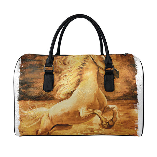 Vintage Horse Painting Print Leather Duffle Bag