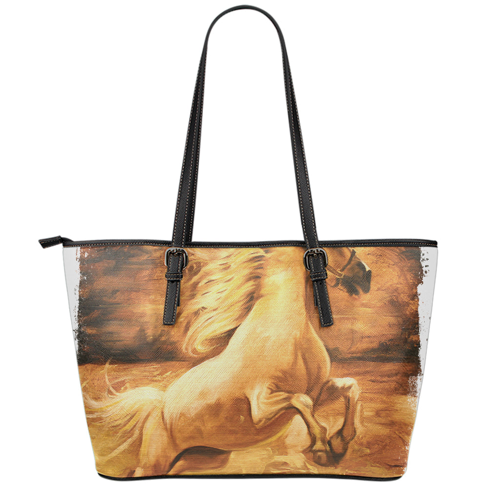 Vintage Horse Painting Print Leather Tote Bag