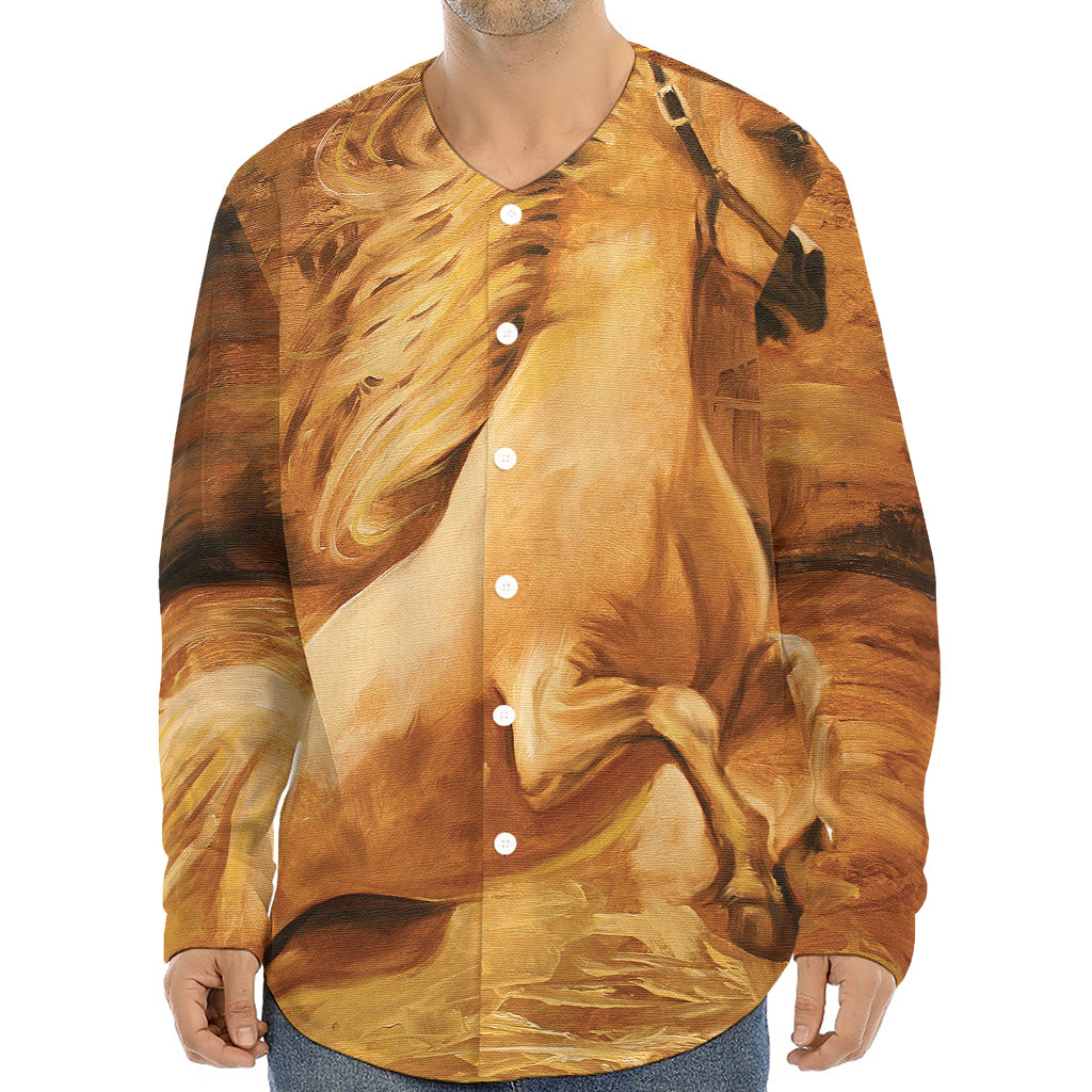 Vintage Horse Painting Print Long Sleeve Baseball Jersey