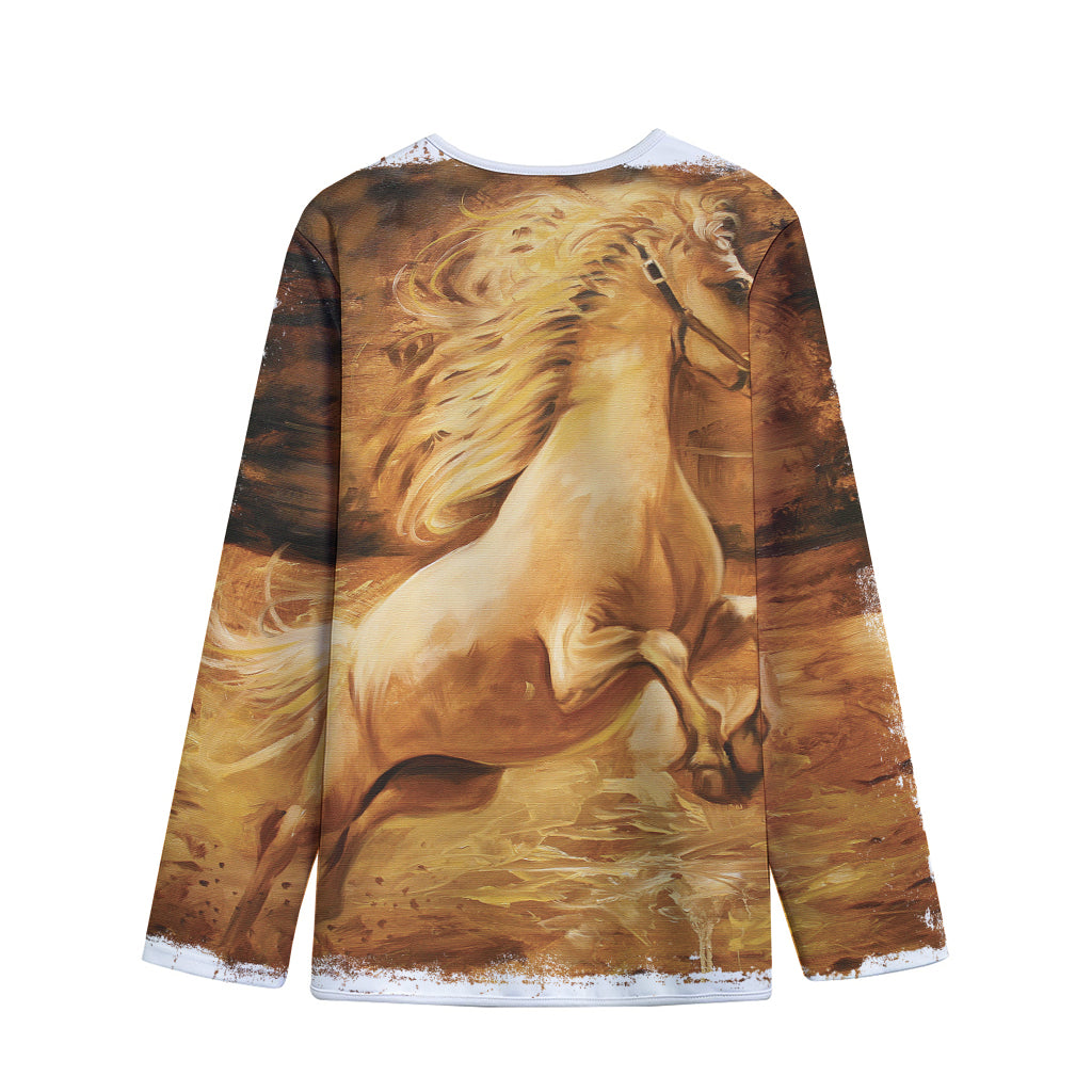 Vintage Horse Painting Print Long Sleeve Short Coat