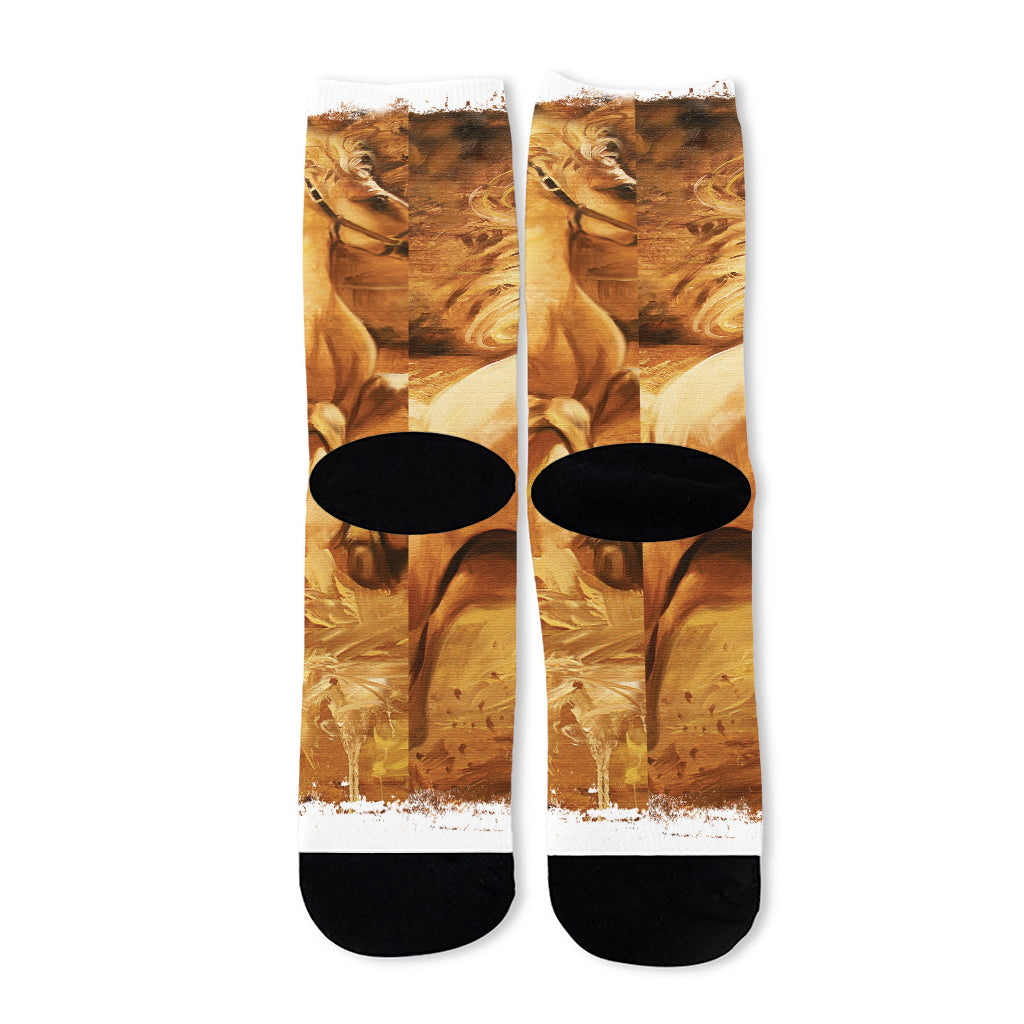Vintage Horse Painting Print Long Socks