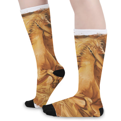 Vintage Horse Painting Print Long Socks