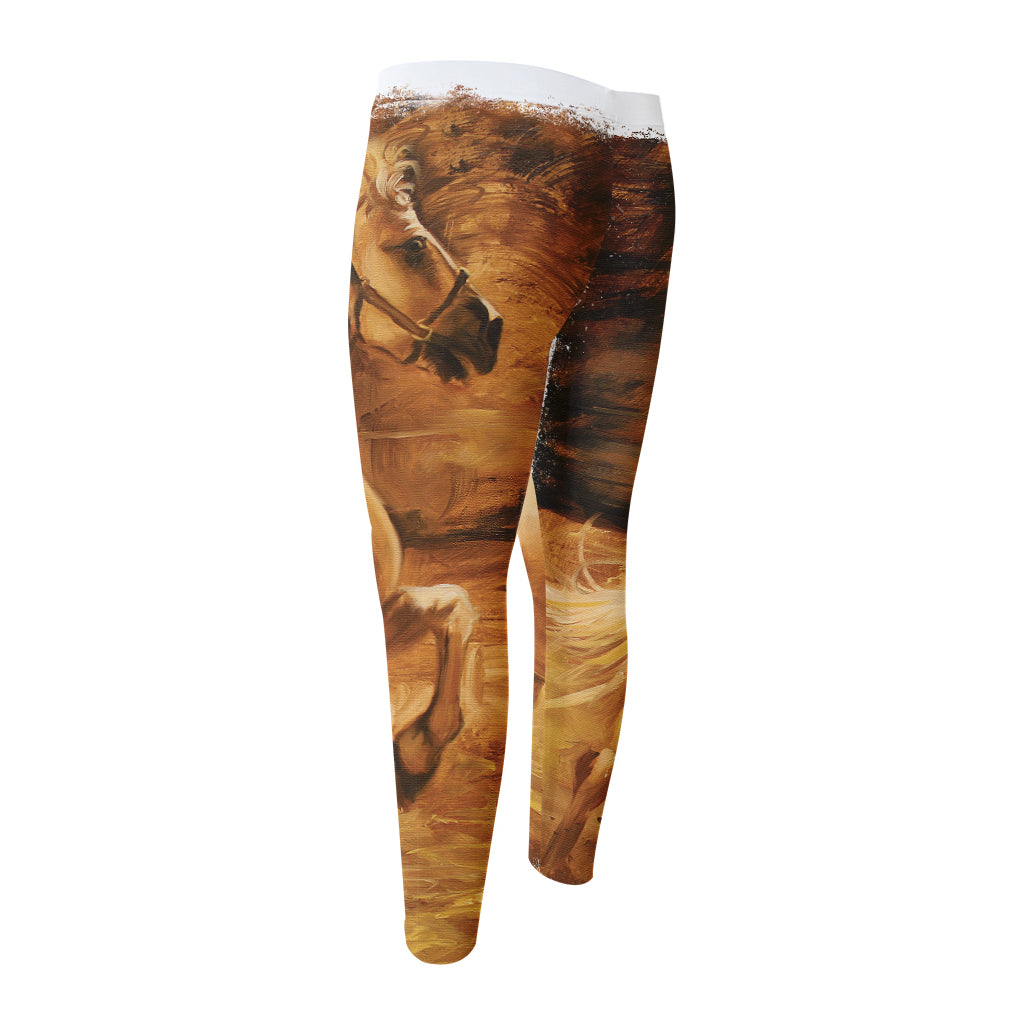 Vintage Horse Painting Print Men's Compression Pants