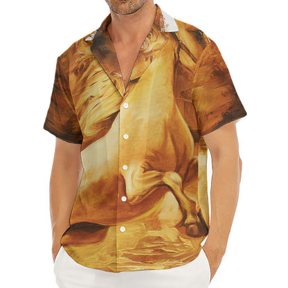 Vintage Horse Painting Print Men's Deep V-Neck Shirt