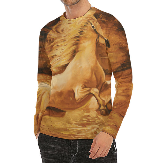 Vintage Horse Painting Print Men's Long Sleeve Rash Guard