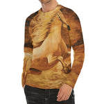 Vintage Horse Painting Print Men's Long Sleeve Rash Guard