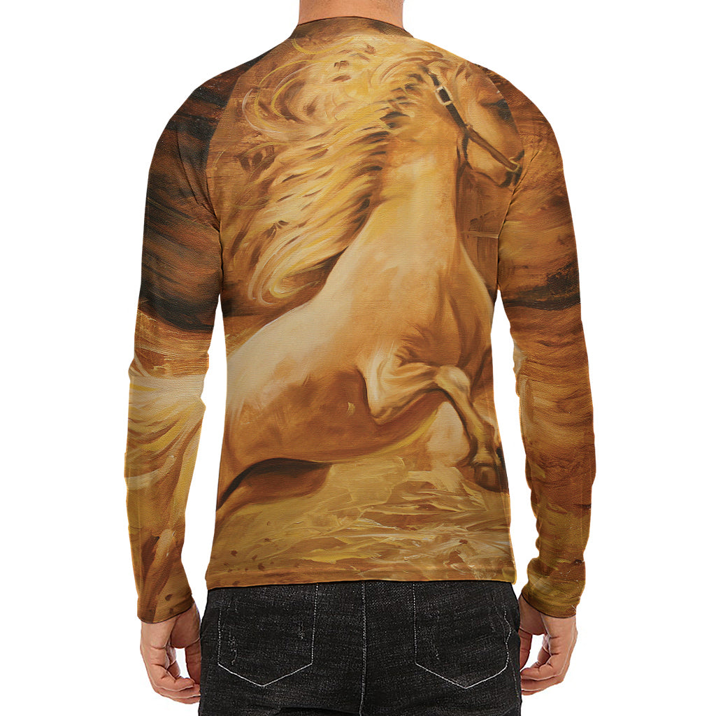 Vintage Horse Painting Print Men's Long Sleeve Rash Guard