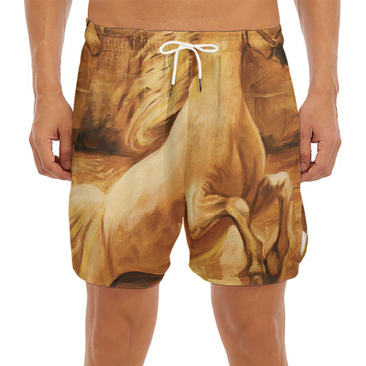 Vintage Horse Painting Print Men's Split Running Shorts